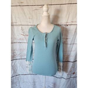 Sundance‎ Cassie Crochet Cuff Waffle Henley Size Medium